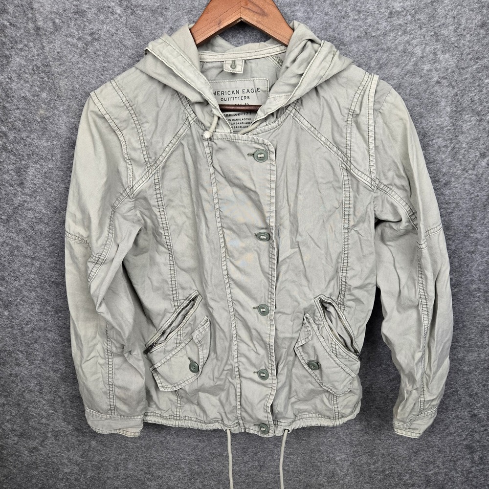 American Eagle Military Field Flight Jacket Women's Medium Hooded Distressed